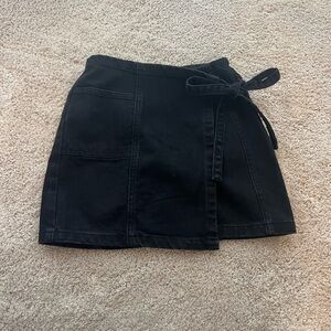 BDG Black Denim Asymmetrical Wrap Skirt with Tie